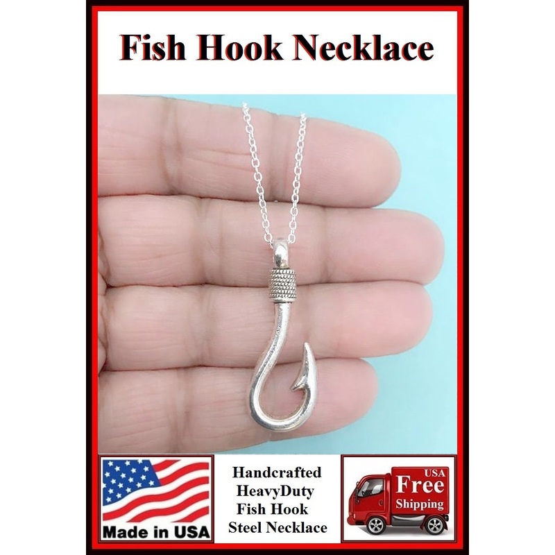 Beautiful FISH HOOK Charm Stainless Steel Necklaces.
