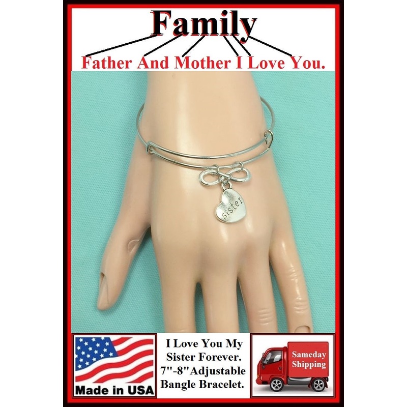 Handcrafted ” I Love You My Sister Forever” Charms Bangle.