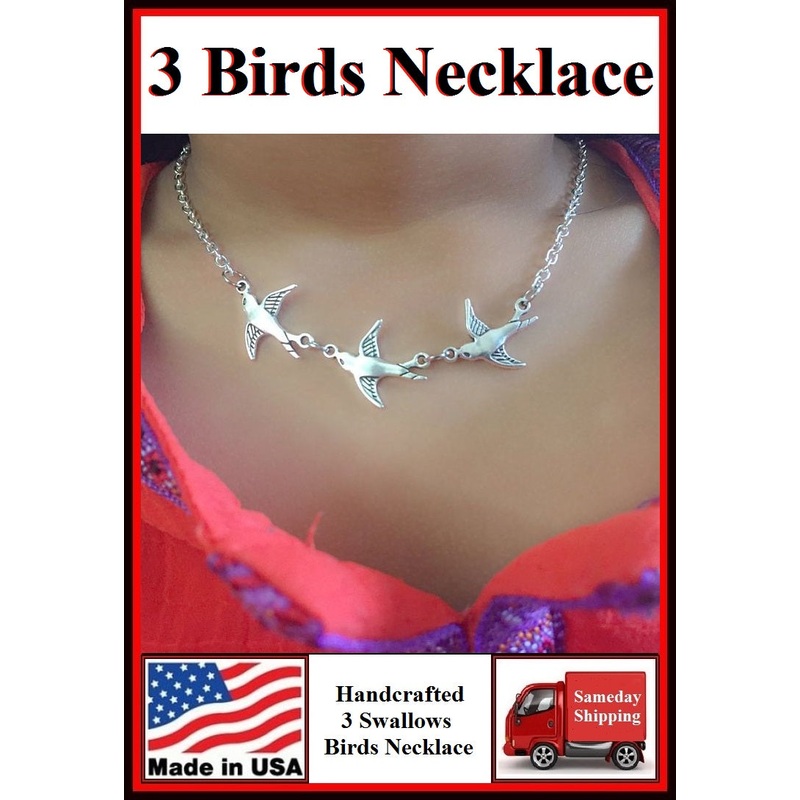 Stunning 3 Swallow Birds Handcrafted 16″ Necklace.