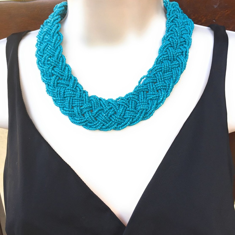 Beautiful Blue Color Multiple Bead Stings Statement or Bib Choker.