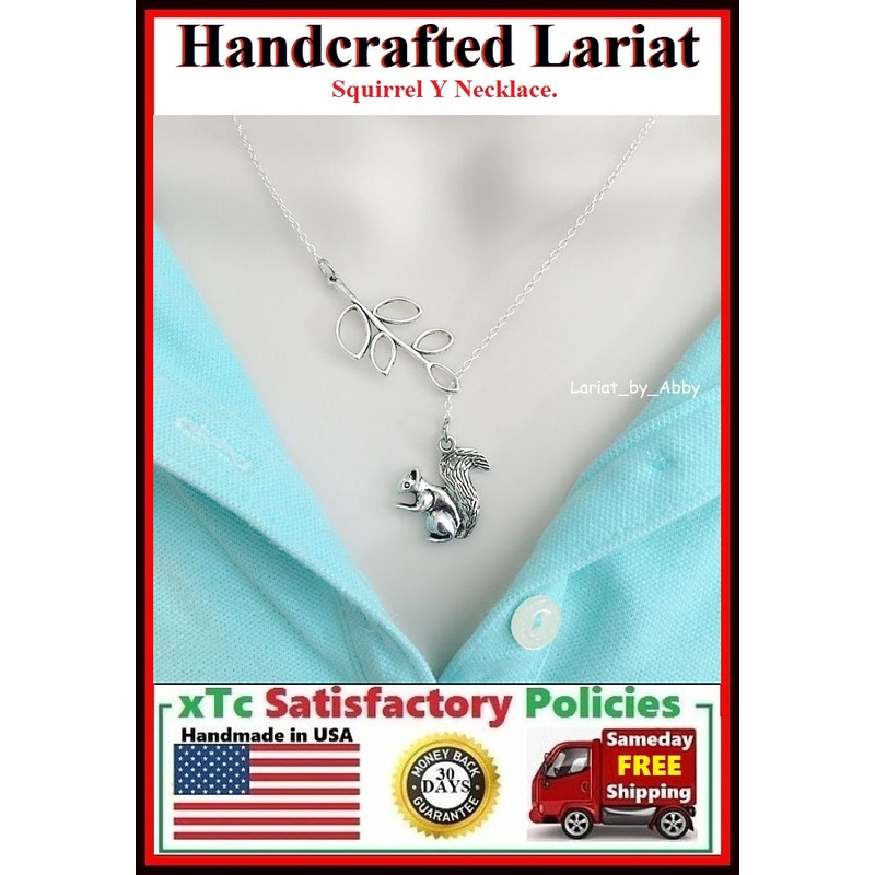 Beautiful Branch & Squirrel Handcrafted Necklace Lariat Style.