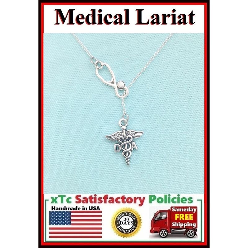 Stethoscope and DA (Dental Asst.) Symbol Necklace Lariat Style.