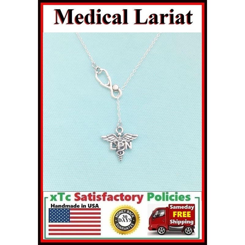 Stethoscope and LPN Symbol Necklace Lariat Style.