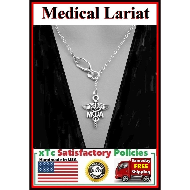 Stethoscope and MA (Medical Asst.) Symbol Necklace Lariat Style