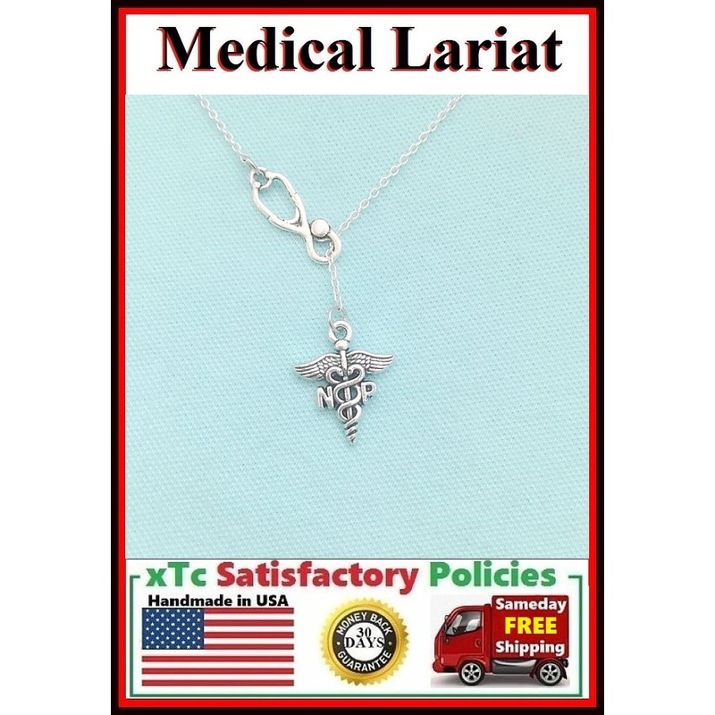 Stethoscope and NP (Nurse Practitioner) Symbol Lariat Necklace.