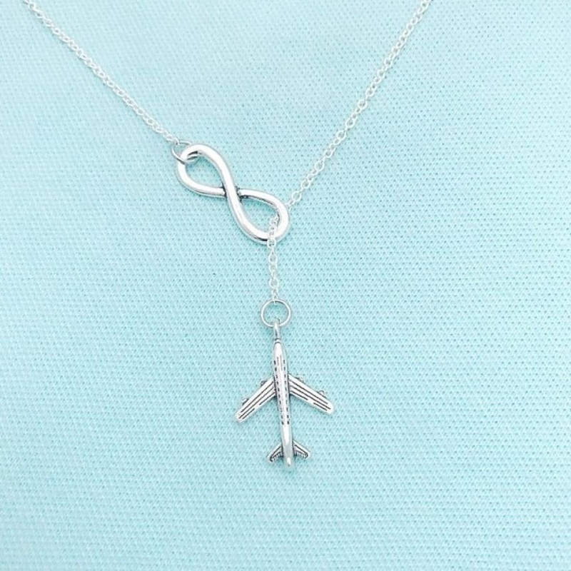 Beautiful Airplane and Infinity Necklace Lariat Style. Modern n Trendy.