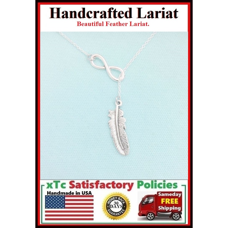 Beautiful Feather & Infinity Necklace Lariat Style. Modern n Trendy.