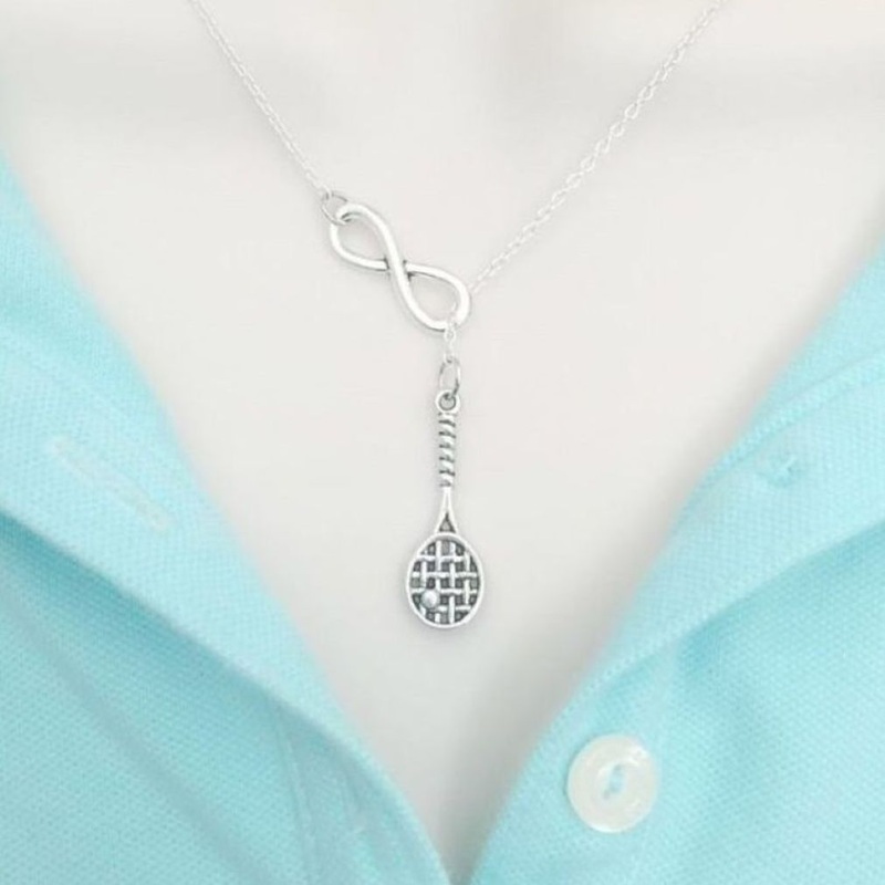 Tennis Racket with Ball & Infinity Handcrafted Necklace Lariat Style.