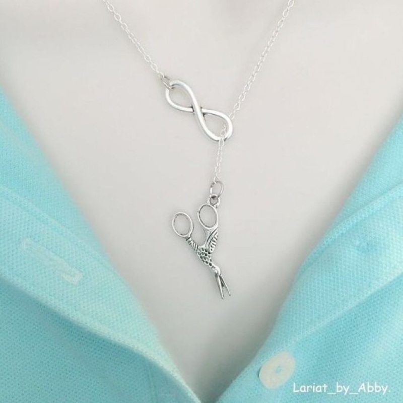 Vintage Stork Scissors & Infinity Handcrafted Necklace Lariat Style.