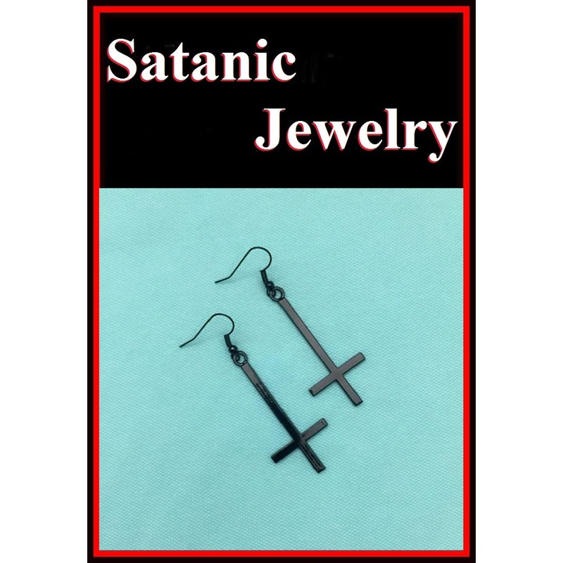 1-1/2″ BLACK UPSIDE down CROSS Anodized Steel Earrings.