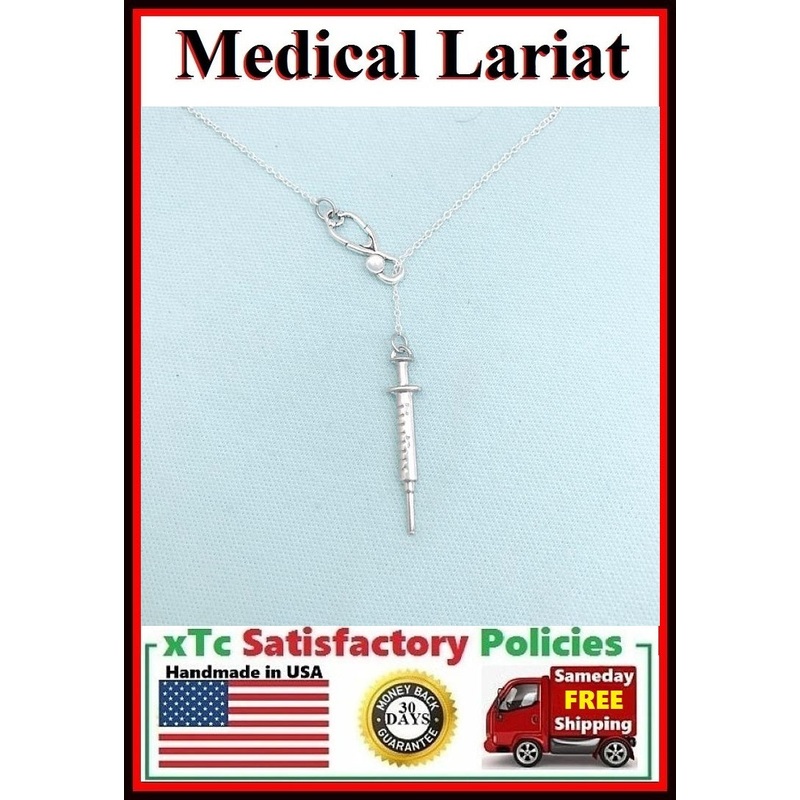 1-1/2″ Long Syringe & Stethoscope Lariat Style Necklace.