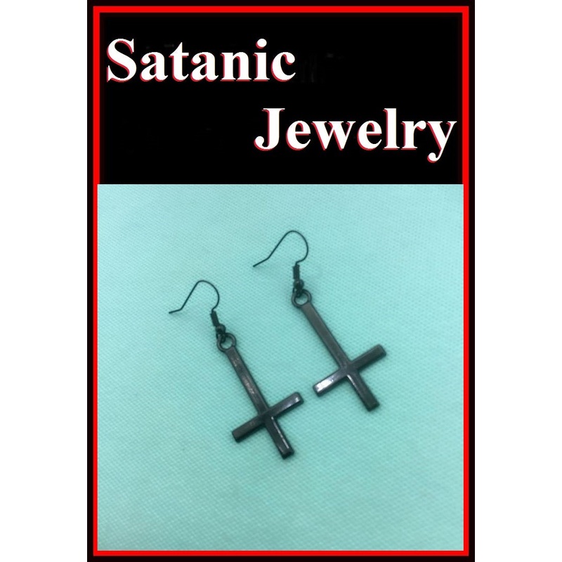 1-1/4″ BLACK UPSIDE down CROSS Anodized Steel Earrings.