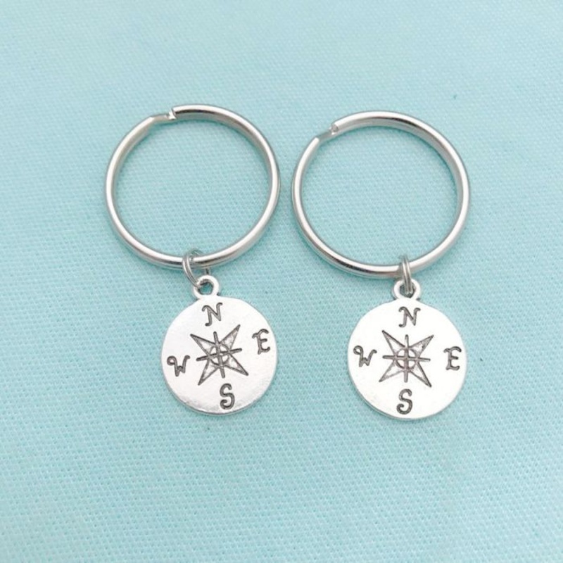 2 Best Friends, Compass Key Chains. Long Distance, Moving Away Gift,