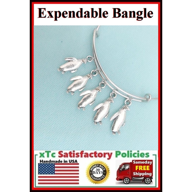 “Colony of Penguins” Gorgeous 5 Penguins Charms Bangle.
