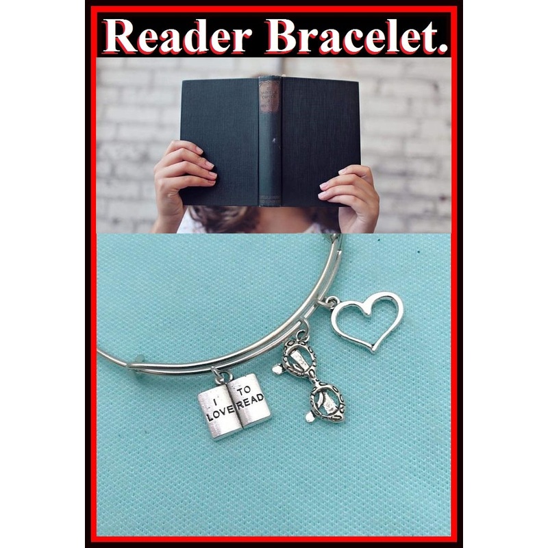 “I Love to Read”, Glasses & Heart Charms Bangle.