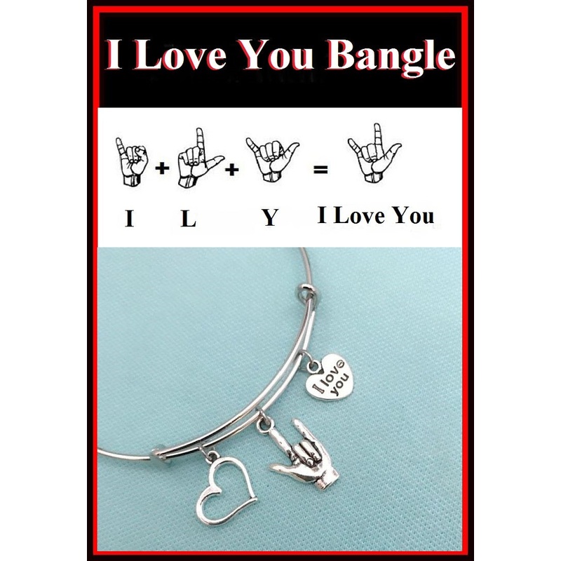 “I Love You” in Sign Language Charms LOVER’s Bangle. GF GIFT.