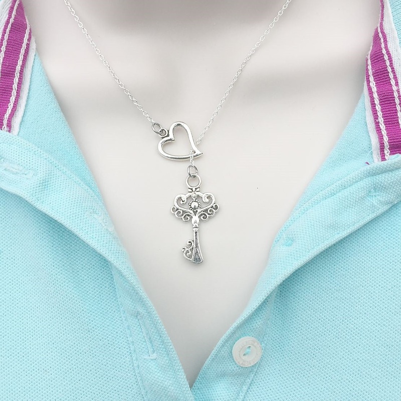 “Key to My Heart Keep it Near to Your Heart” Lariat Necklace.