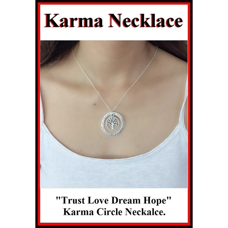 “Trust,Love,Dream,Hope” Karma Circle and Tree of Life Necklaces.