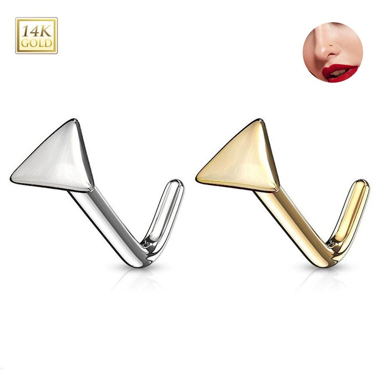 14K Solid Gold 20G Flat Triangle L Shaped Nose Studs Rings 6mm White Gold