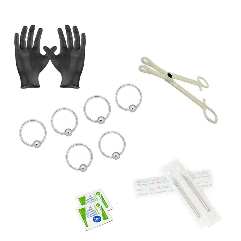 12-Piece Captive bead Piercing Kit – Includes (6) 14g Captive bead rings, (2) Needles, (1) Forceps, (2) Alcohol Wipes and a Pair of Gloves 14G 5/16