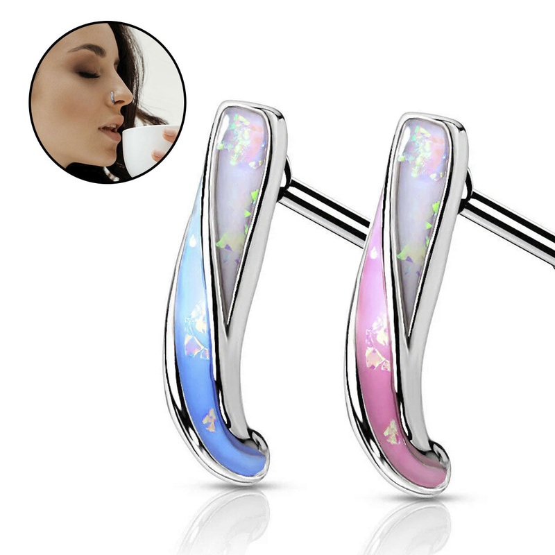 20G Twist Glitter Opal Crawlers Nose Studs Bone 6mm Blue