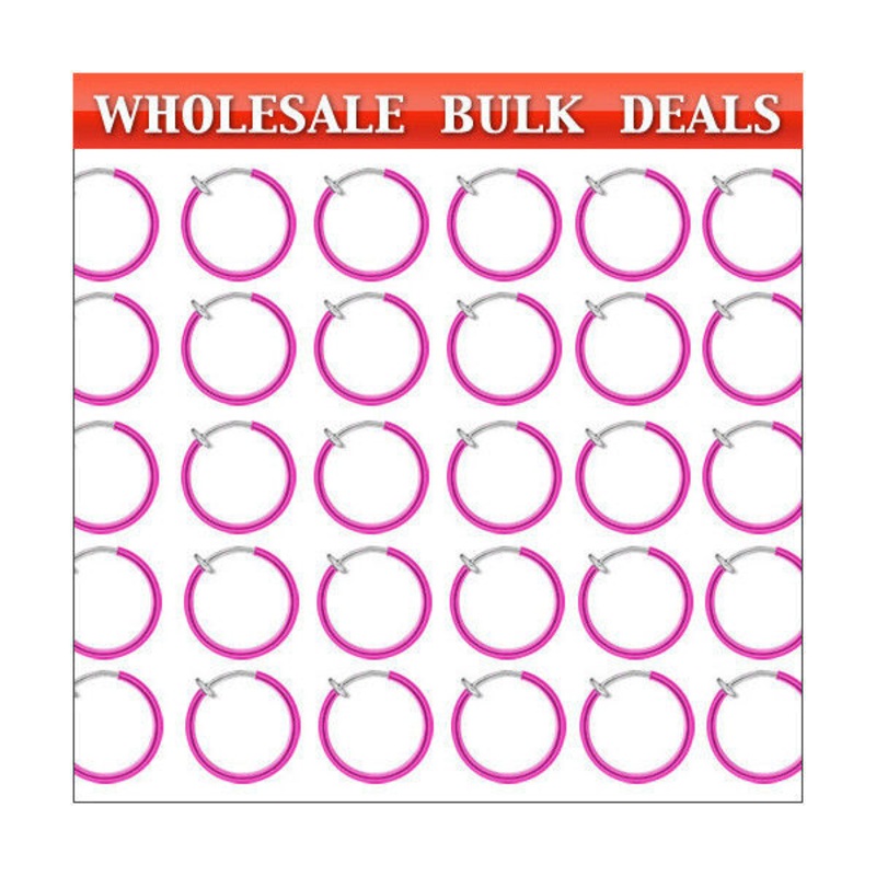 200 Rhodium Plated Non-Piercing Fuchsia Spring Hoops (8mm)