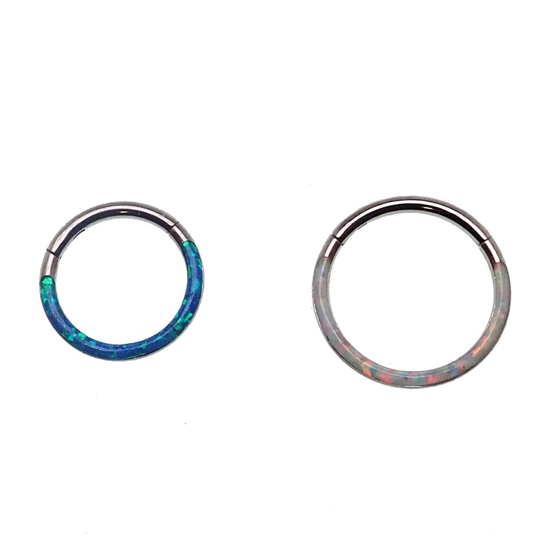 ~SALE~ Blue or White Top Inlaid Opal Clicker 16g 8mm Peacock Blue