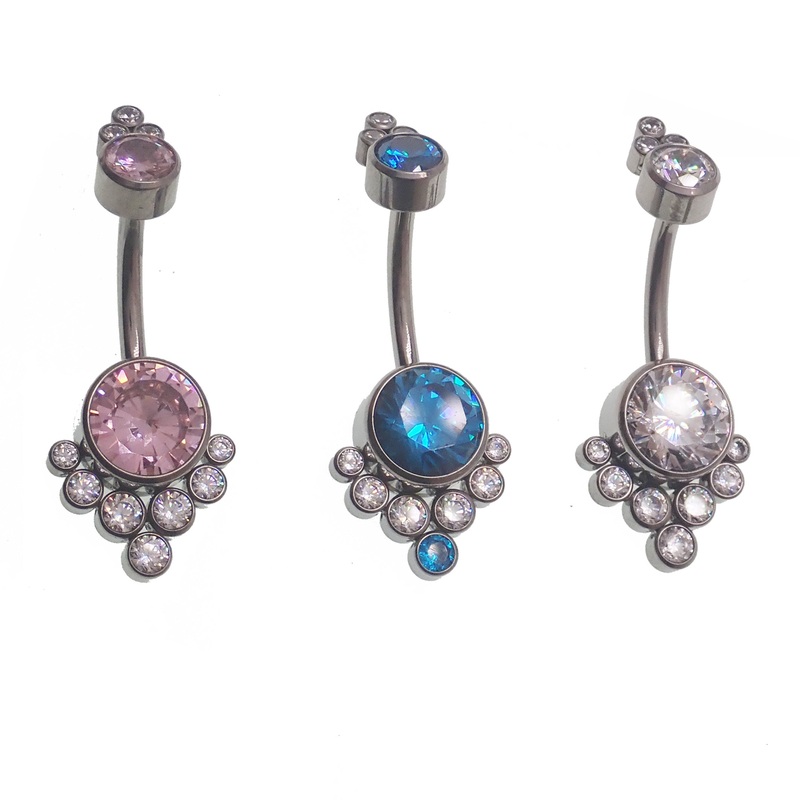 Zircon Cluster Belly Ring 14g Blue // Clear