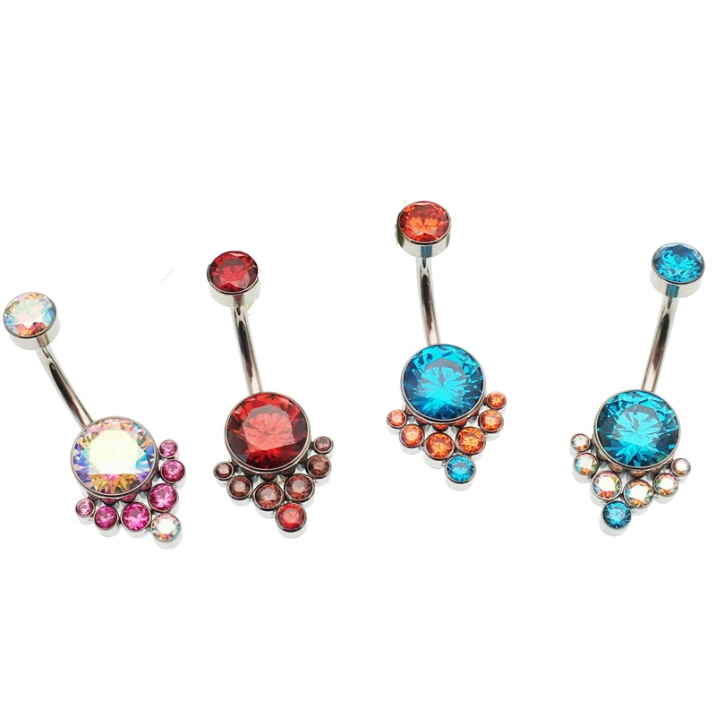 AAAA CZ Colorful Belly Piercing Titanium 14g CERISE/ AB