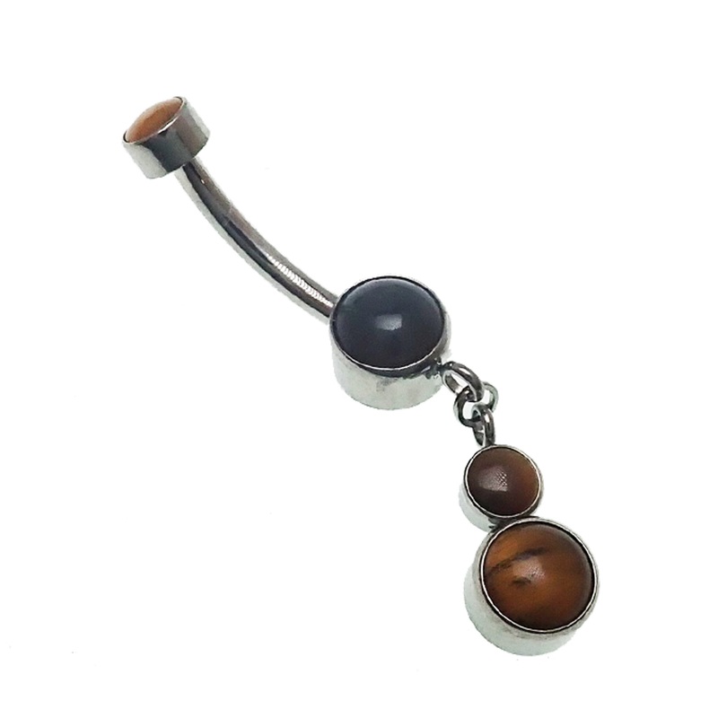 Tiger’s Eye Dangle Titanium Belly Bar 14g