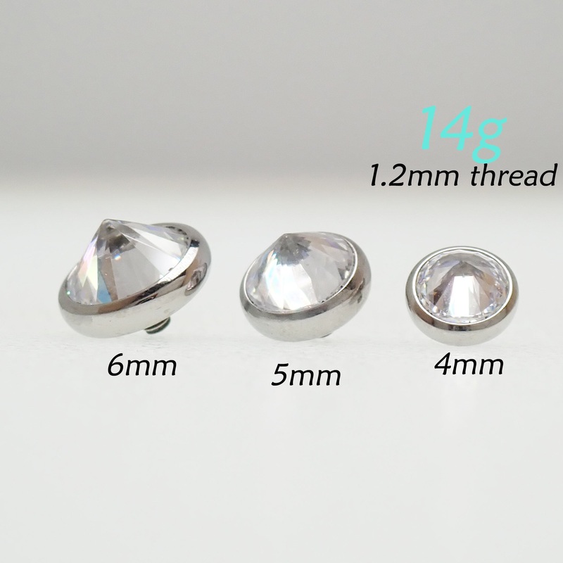 14g/1.2mm thread Internally Threaded CZ top 3mm