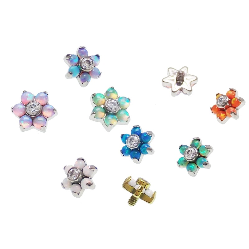 14g 1.2mm thread Opal Flower Top 5mm Kiwi Green