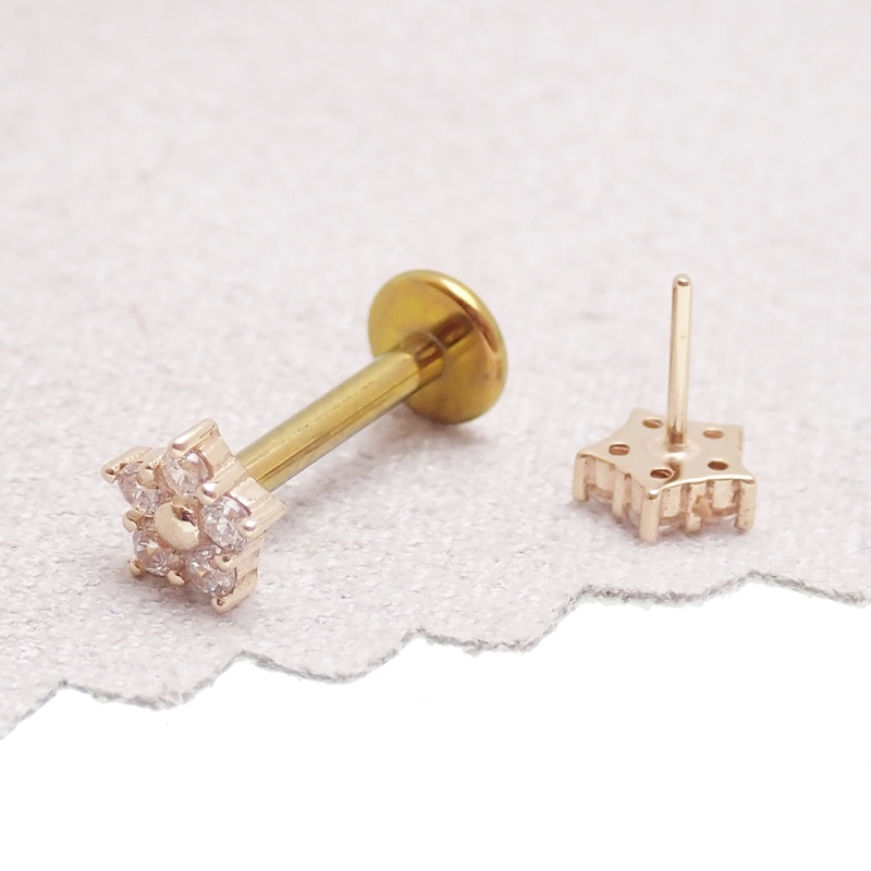 14k Flower/ Titanium Flatback Push fit Piercing 20g 6mm