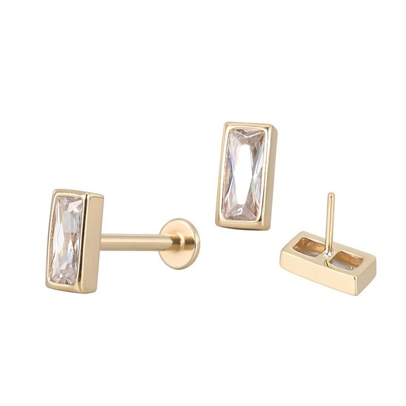 14k Recangle/ Titanium Flatback Push fit Piercing 20g 6mm