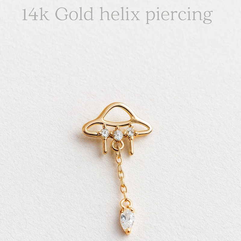 14k Solid Gold UFO / Titanium flatback piercing 20g 6mm