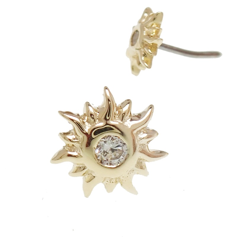 14k Sun top / Titanium Flatback Push fit Piercing 20g 6mm