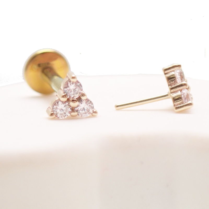 14k Trinity/ Titanium Flatback Push fit Piercing 20g 6mm