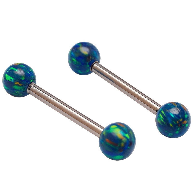 5mm Galaxy Green fire opals Titanium Nipple Ring 14g & 12g 14g 12mm (1/2”)