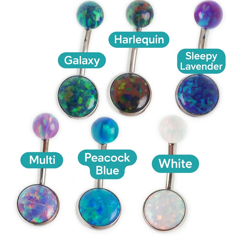 Internally Threaded titanium Opal Belly Ring White 8mm