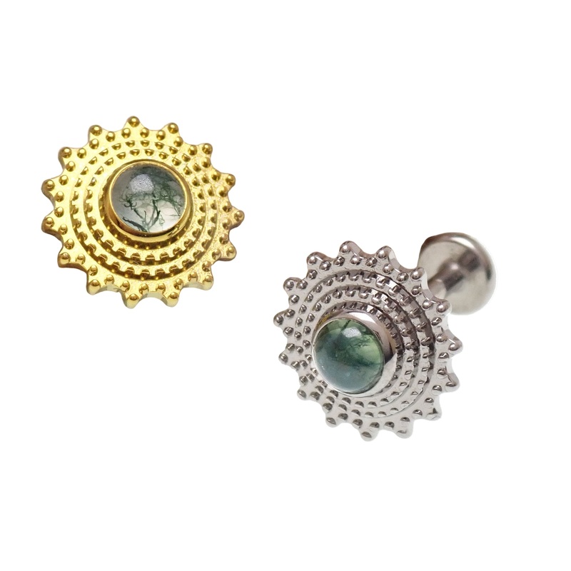 Moss agate Mandala flatback Implant Titanium 18g 6mm
