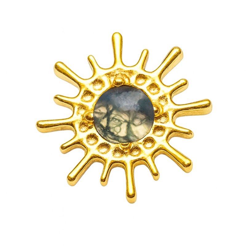 Moss agate pvd Gold Sun flatback Implant Titanium 18g 6mm