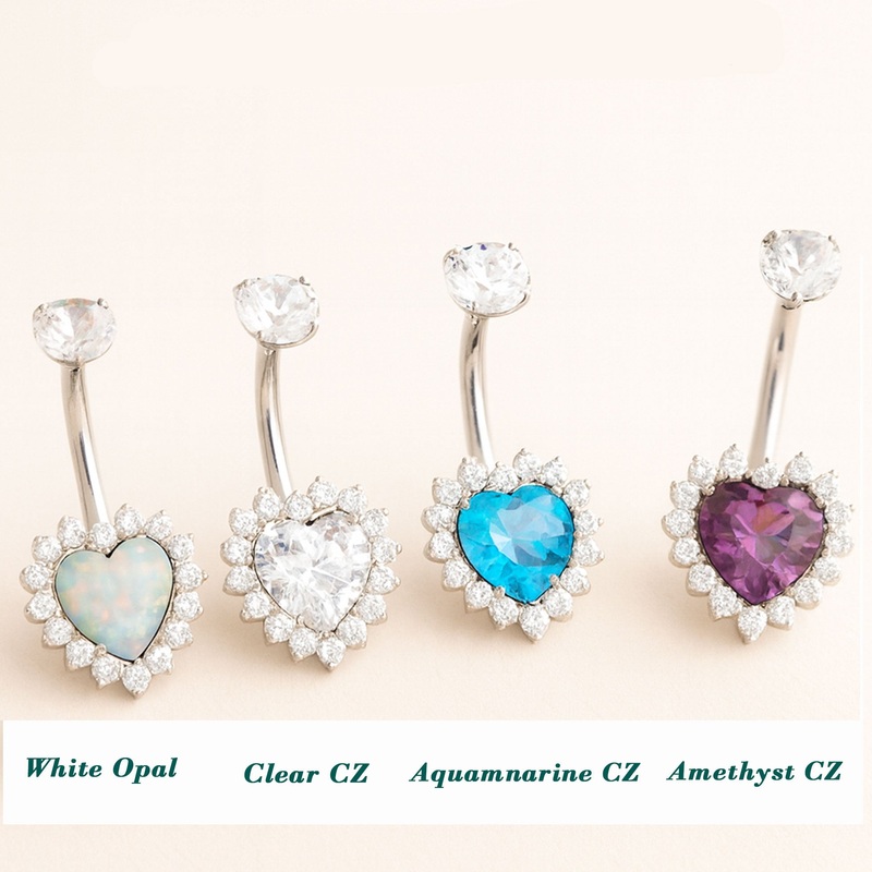 Titanium Heart  Belly Ring piercing White Opal