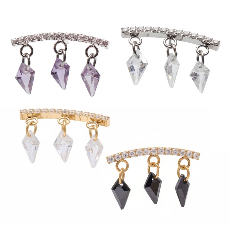 Titanium Push Fit Threadless Flatback Helix Piercing PVD Gold & Black CZ